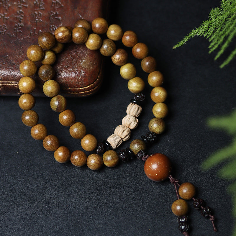 GREEN SANDALWOOD BUDDHIST BEADS BRACELET