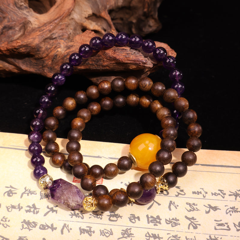 AGARWOOD AMETHYST SECOND GENERATION BEESWAX BRACELET-3