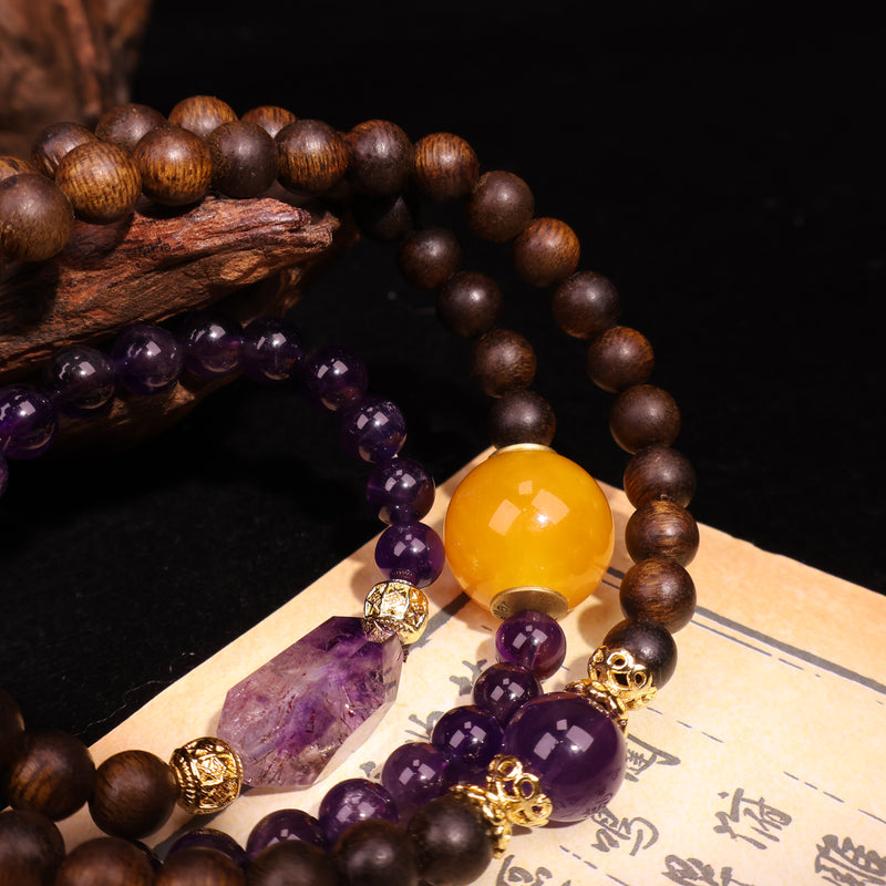 AGARWOOD AMETHYST SECOND GENERATION BEESWAX ROSARY-4