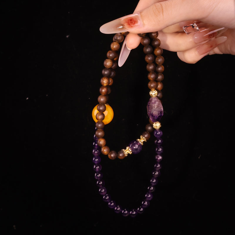 AGARWOOD AMETHYST SECOND GENERATION BEESWAX ROSARY-5