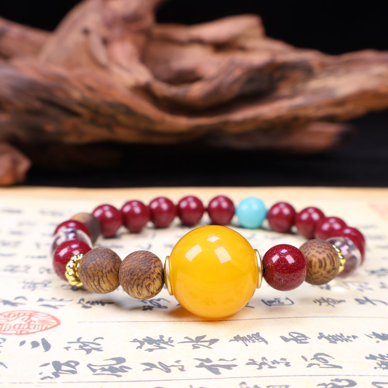 AGARWOOD CINNABAR WHITE CRYSTAL SECOND GENERATION BEESWAX BRACELET-2