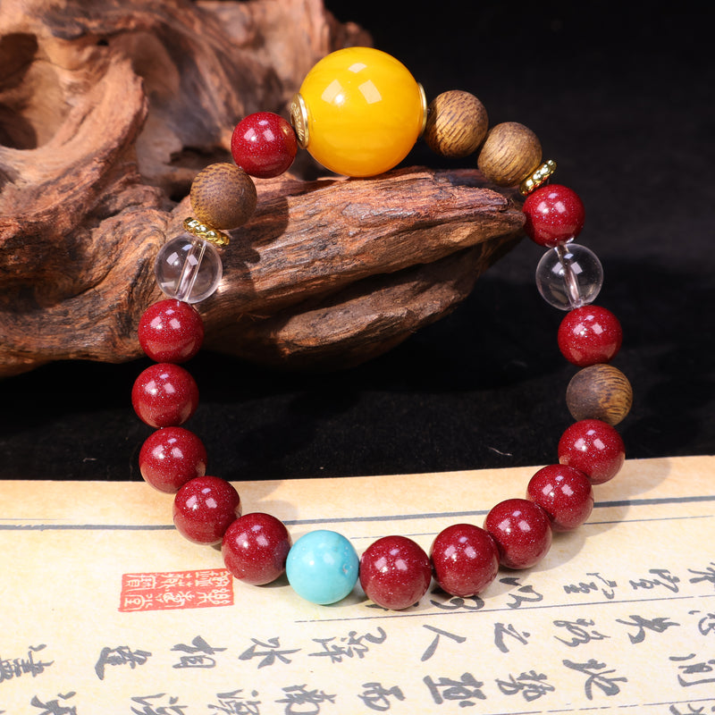 AGARWOOD CINNABAR WHITE CRYSTAL SECOND GENERATION BEESWAX BRACELET-3