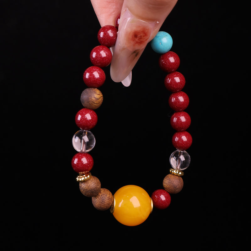 AGARWOOD CINNABAR WHITE CRYSTAL SECOND GENERATION BEESWAX BRACELET-5