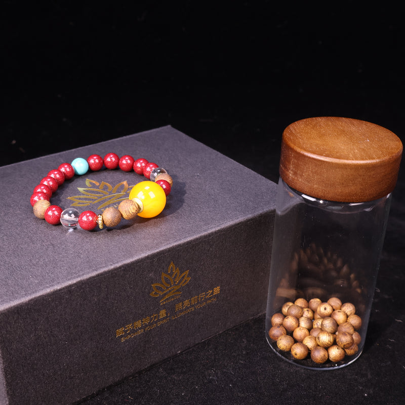 AGARWOOD CINNABAR WHITE CRYSTAL SECOND GENERATION BEESWAX BRACELET-6