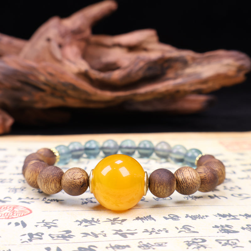 AGARWOOD FLUORITE SECOND GENERATION BEESWAX BRACELET-2