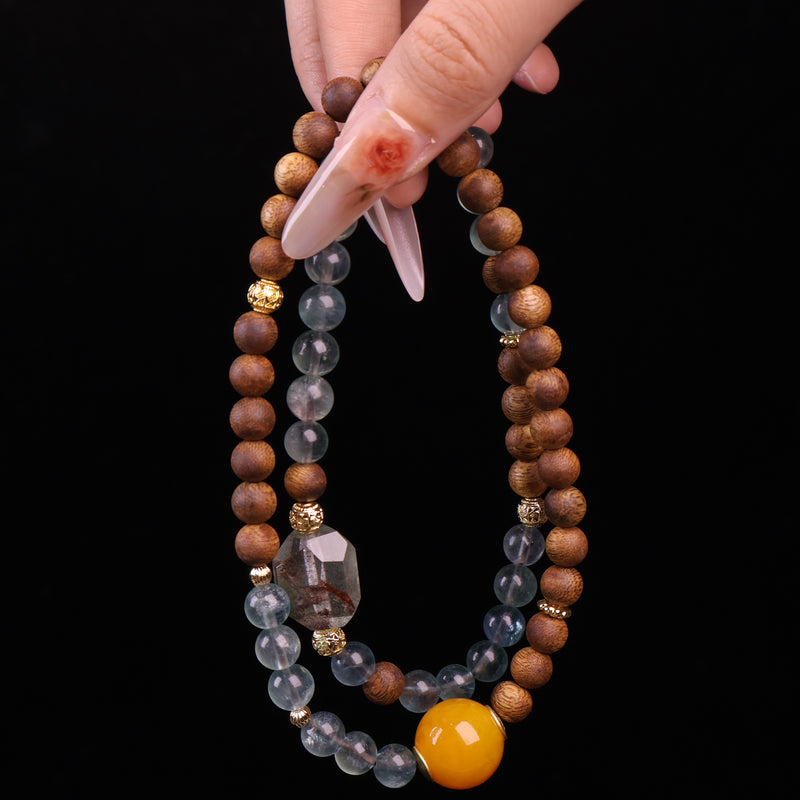 AGARWOOD FLUORITE SECOND GENERATION BEESWAX FREE-FORM CRYSTAL BRACELET-5