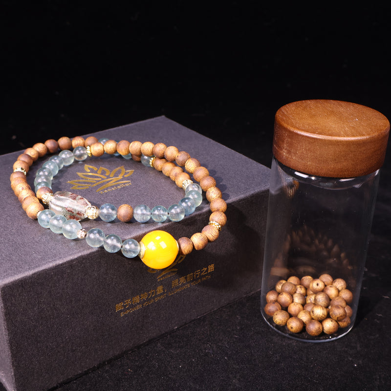 AGARWOOD FLUORITE SECOND GENERATION BEESWAX FREE-FORM CRYSTAL BRACELET-6