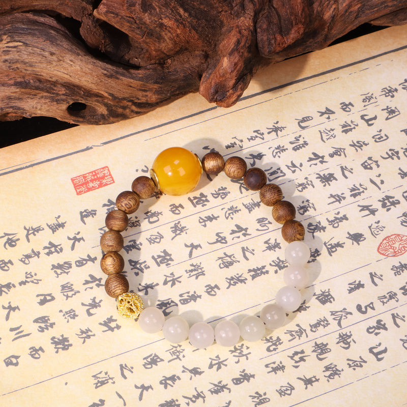 AGARWOOD HETIAN JADE SECOND GENERATION BEESWAX BRACELET-1