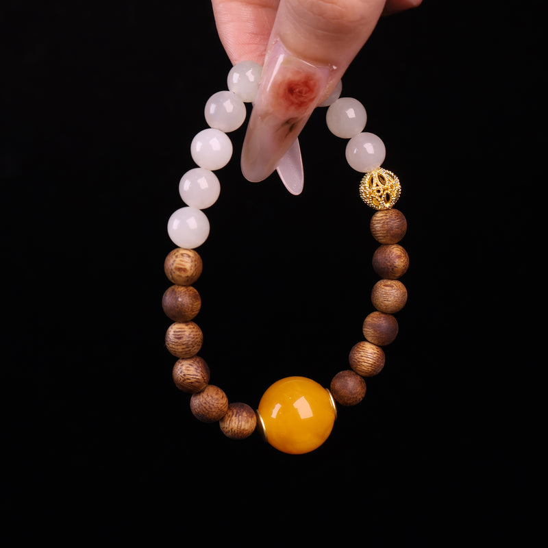 AGARWOOD HETIAN JADE SECOND GENERATION BEESWAX BRACELET-5