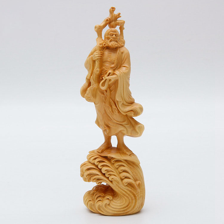 BOXWOOD WHISK BODHIDHARMA STATUE-1