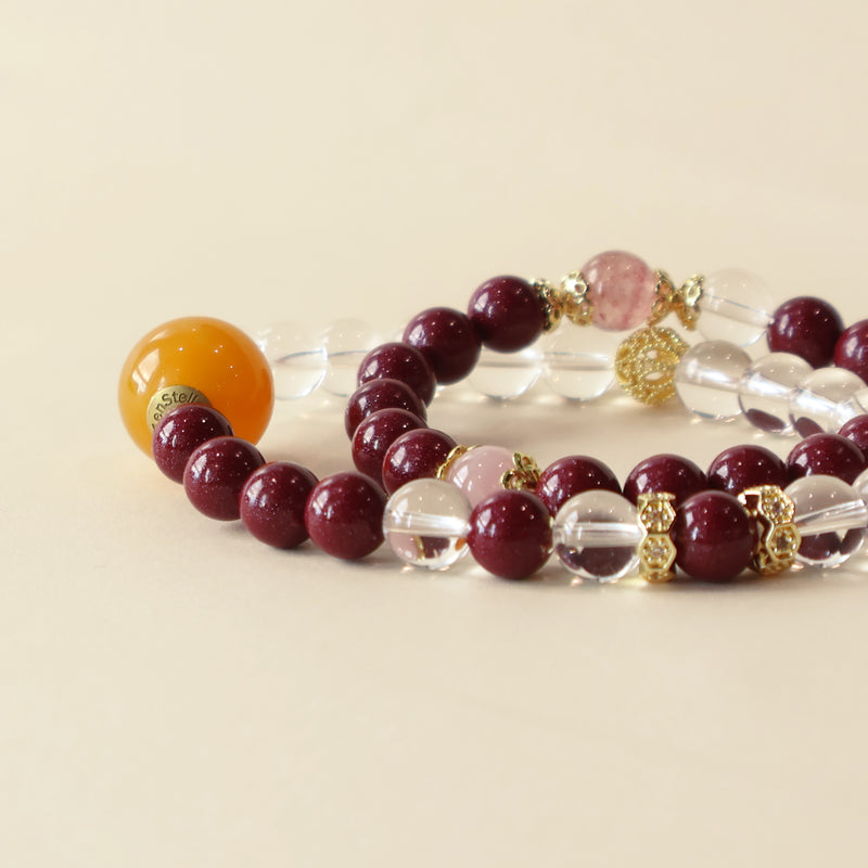 FORTUNE GRACE BRACELET – CINNABAR WHITE CRYSTAL ROSE QUARTZ STRAWBERRY QUARTZ-3