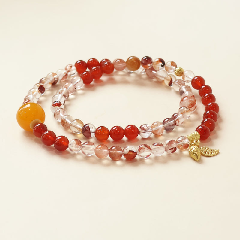 FUMAN CRYSTAL THREE-CIRCLE BRACELET - RED HEMATOID QUARTZ RED AGATE YELLOW HEMATOID QUARTZ-6