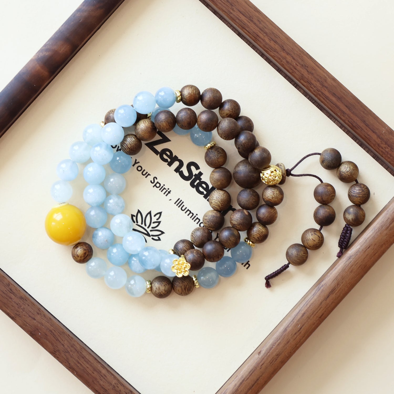 QINAN AGARWOOD AQUAMARINE THREE-CIRCLE BRACELET-1