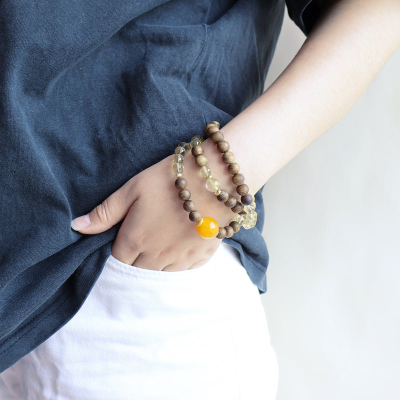 QINAN AGARWOOD FACETED CITRINE THREE-CIRCLE BRACELET-3