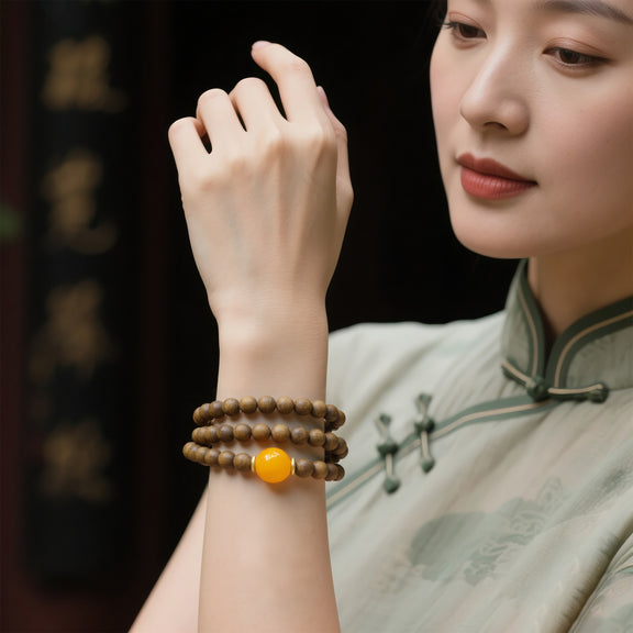 QINAN AGARWOOD THREE-CIRCLE BRACELET-4