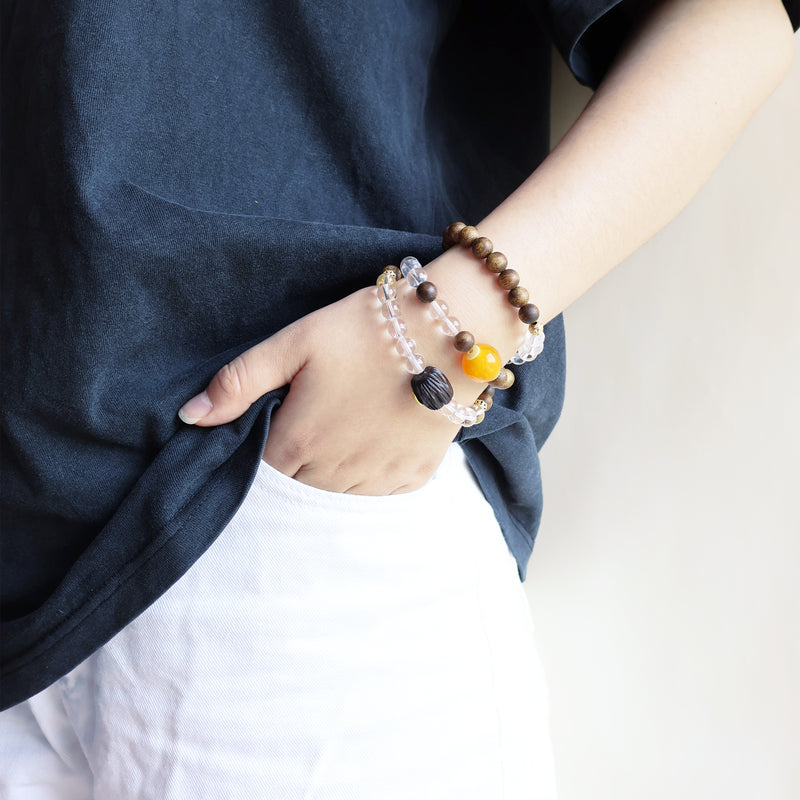 QINAN AGARWOOD WHITE CRYSTAL THREE-CIRCLE BRACELET-3