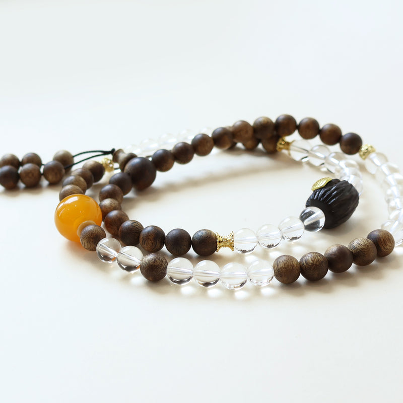 QINAN AGARWOOD WHITE CRYSTAL THREE-CIRCLE BRACELET-5
