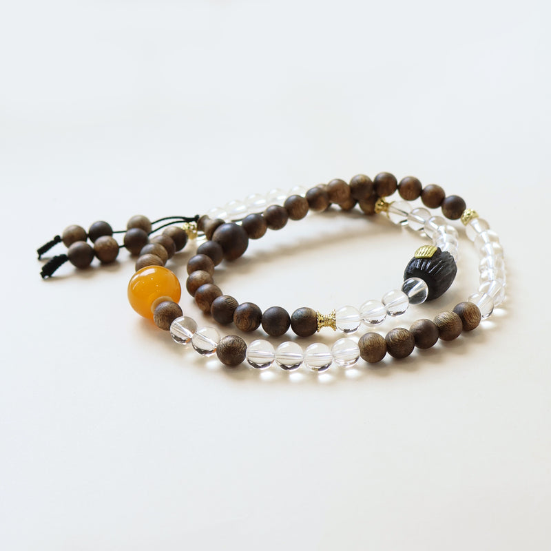 QINAN AGARWOOD WHITE CRYSTAL THREE-CIRCLE BRACELET-6