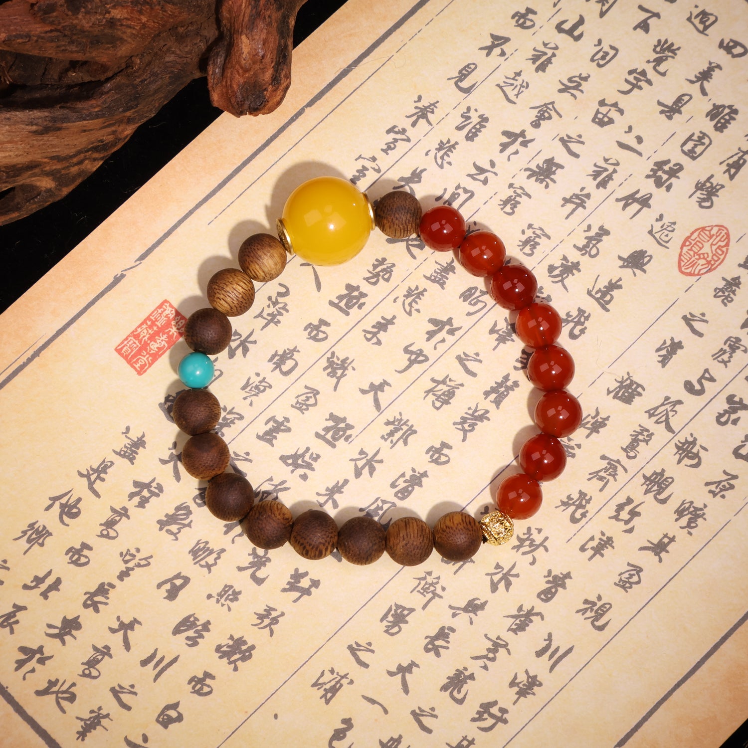 AGARWOOD AGATE TURQUOISE SECOND GENERATION BEESWAX BRACELET-1