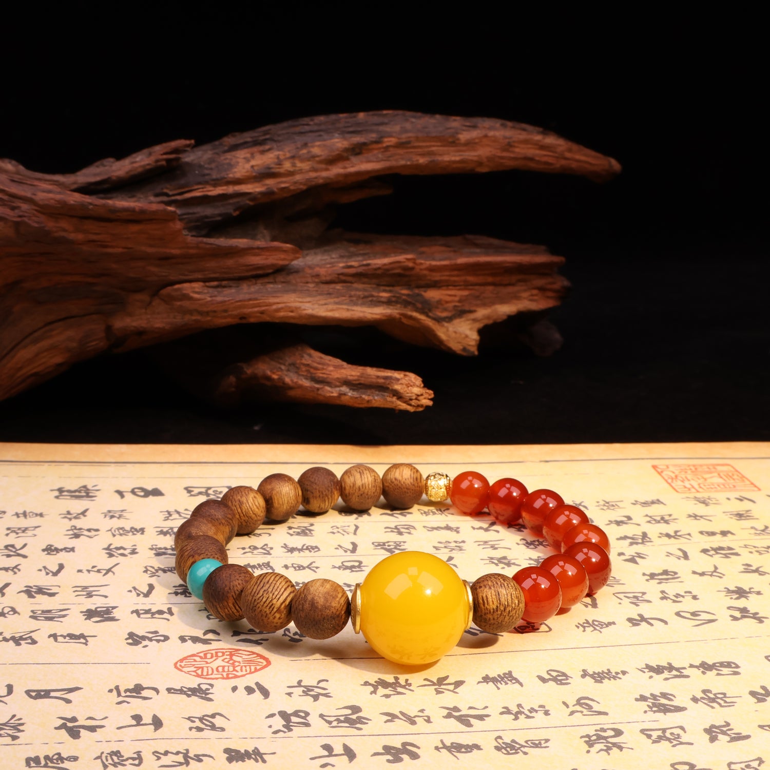 AGARWOOD AGATE TURQUOISE SECOND GENERATION BEESWAX BRACELET-2