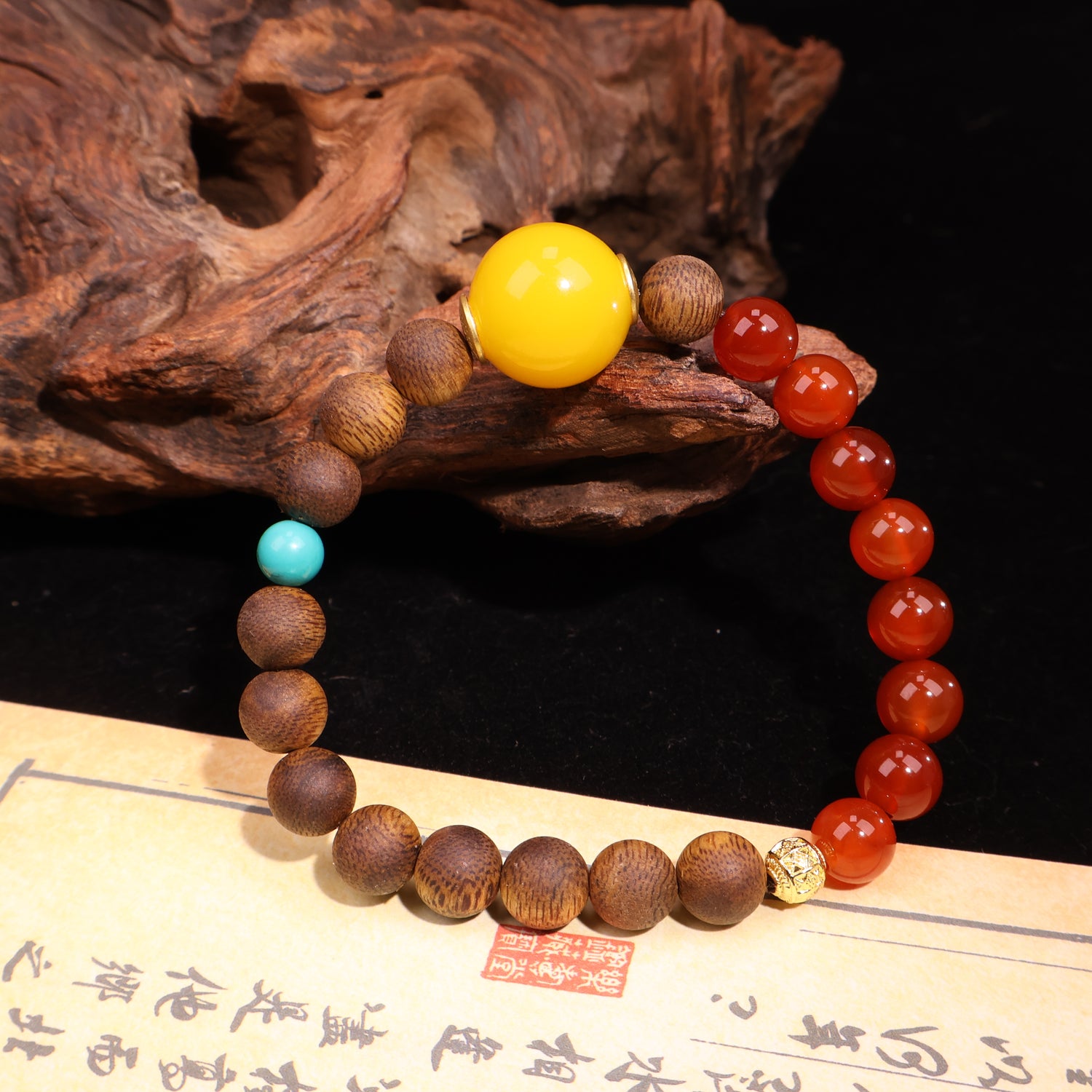 AGARWOOD AGATE TURQUOISE SECOND GENERATION BEESWAX BRACELET-3