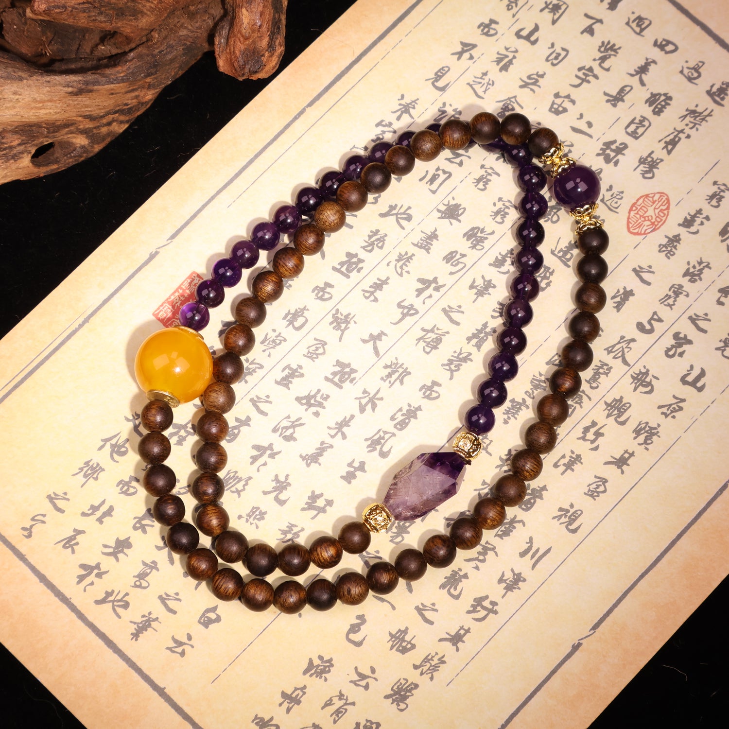 AGARWOOD AMETHYST SECOND GENERATION BEESWAX ROSARY-1