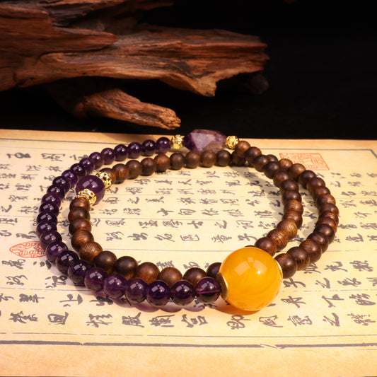 AGARWOOD AMETHYST SECOND GENERATION BEESWAX ROSARY-2