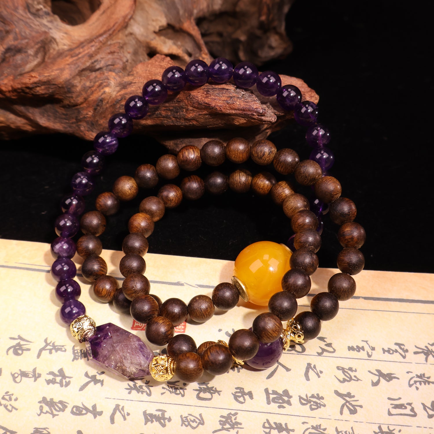 AGARWOOD AMETHYST SECOND GENERATION BEESWAX BRACELET-3
