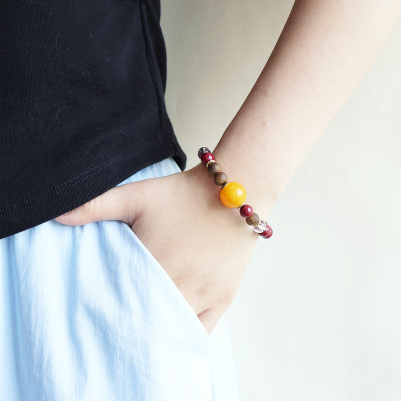 AGARWOOD CINNABAR WHITE CRYSTAL BRACELET-2