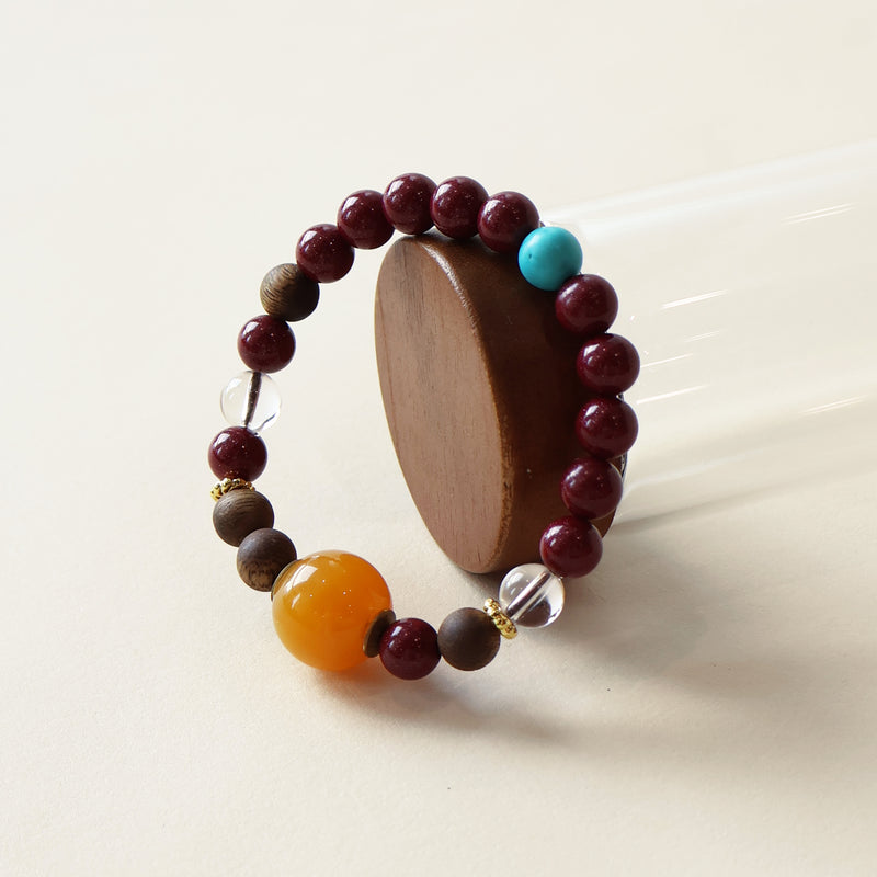 AGARWOOD CINNABAR WHITE CRYSTAL BRACELET-5