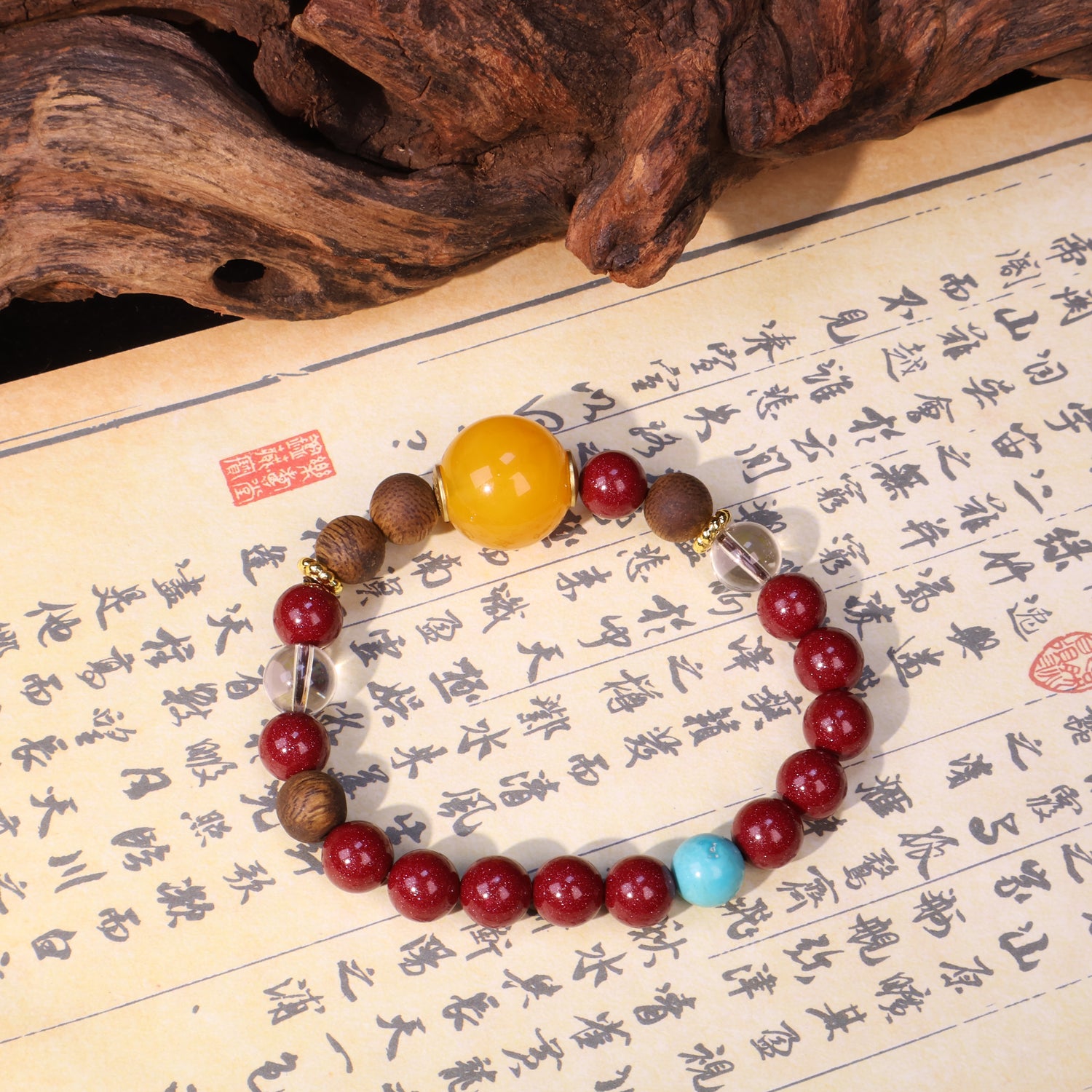 AGARWOOD CINNABAR WHITE CRYSTAL SECOND GENERATION BEESWAX BRACELET-1
