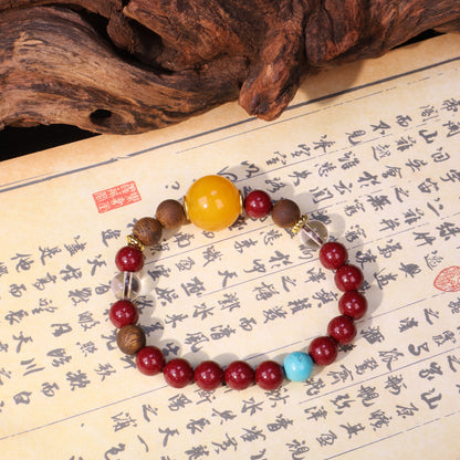 AGARWOOD CINNABAR WHITE CRYSTAL SECOND GENERATION BEESWAX BRACELET-1