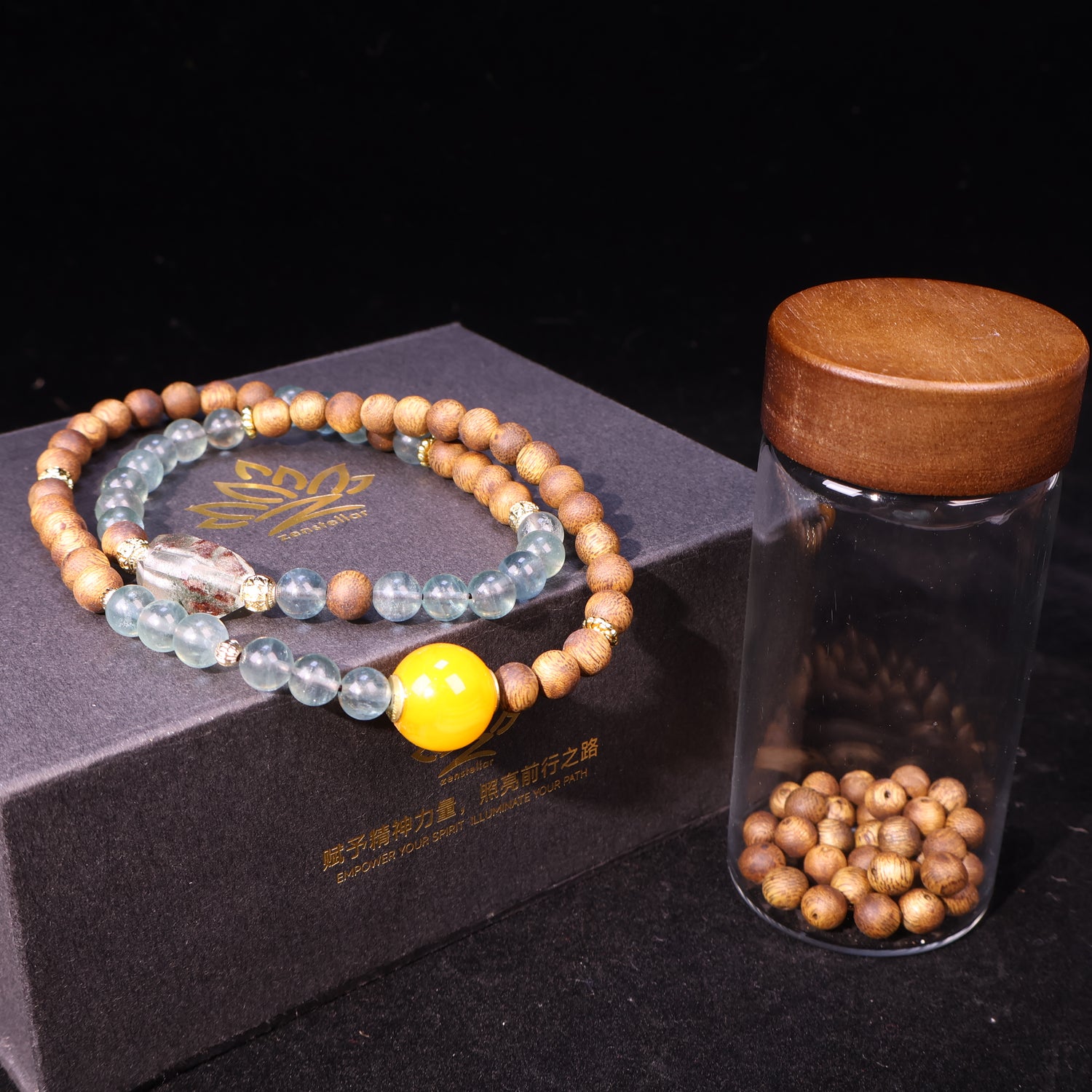 AGARWOOD FLUORITE SECOND GENERATION BEESWAX FREE-FORM CRYSTAL BRACELET-6
