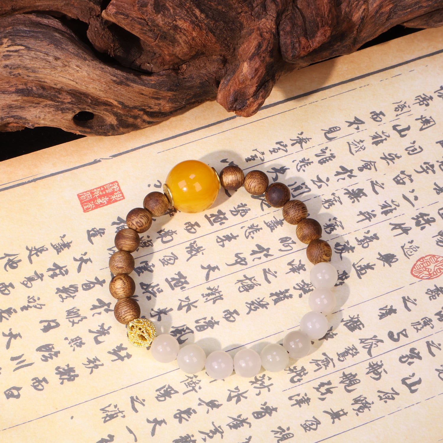 AGARWOOD HETIAN JADE SECOND GENERATION BEESWAX BRACELET-1