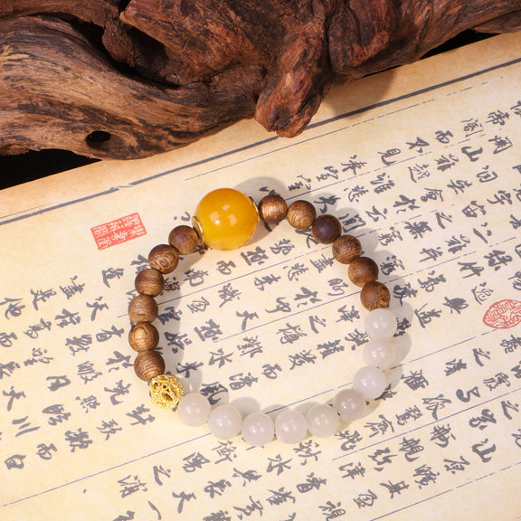 AGARWOOD HETIAN JADE SECOND GENERATION BEESWAX BRACELET-1