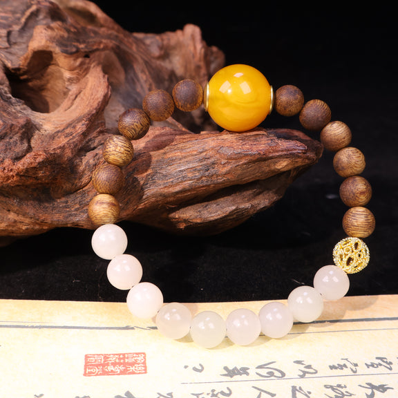 AGARWOOD HETIAN JADE SECOND GENERATION BEESWAX BRACELET-3