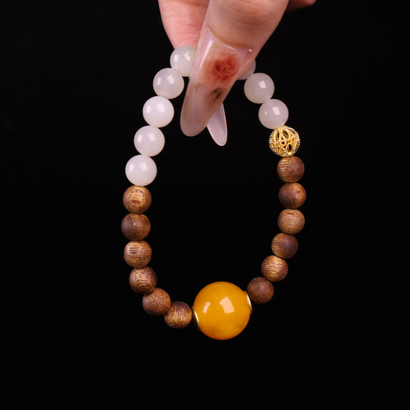 AGARWOOD HETIAN JADE SECOND GENERATION BEESWAX BRACELET-5