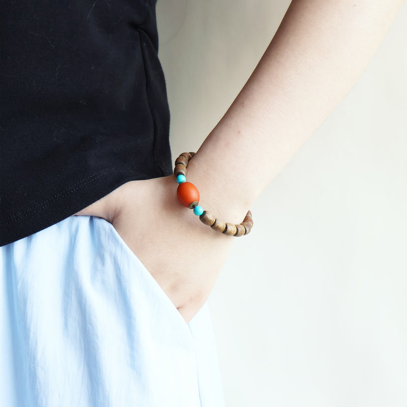 AGARWOOD TURQUOISE BARREL BEADS BRACELET-2