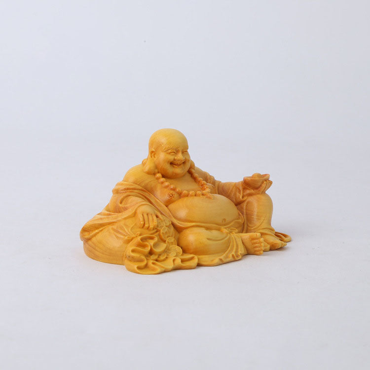 BOXWOOD MAITREYA SUPPORTING YUANBAO STATUE-2