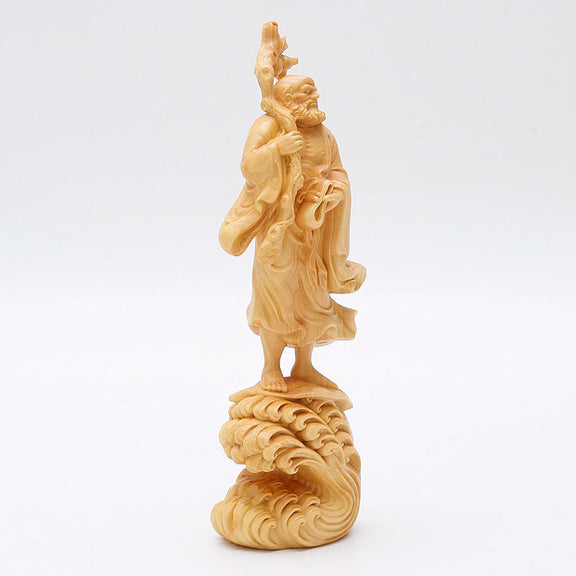 BOXWOOD WHISK BODHIDHARMA STATUE-3