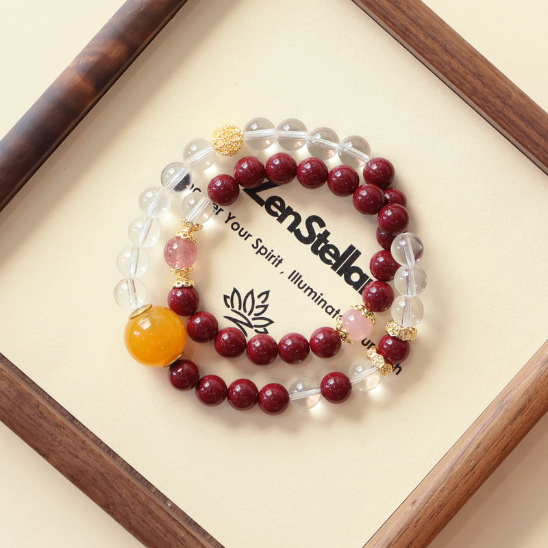 FORTUNE GRACE BRACELET – CINNABAR WHITE CRYSTAL ROSE QUARTZ STRAWBERRY QUARTZ-1