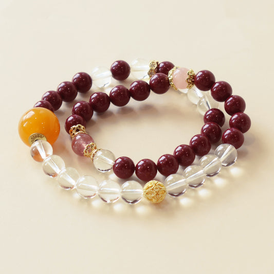 FORTUNE GRACE BRACELET – CINNABAR WHITE CRYSTAL ROSE QUARTZ STRAWBERRY QUARTZ-2