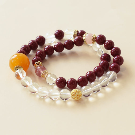 FORTUNE GRACE BRACELET – CINNABAR WHITE CRYSTAL ROSE QUARTZ STRAWBERRY QUARTZ-2
