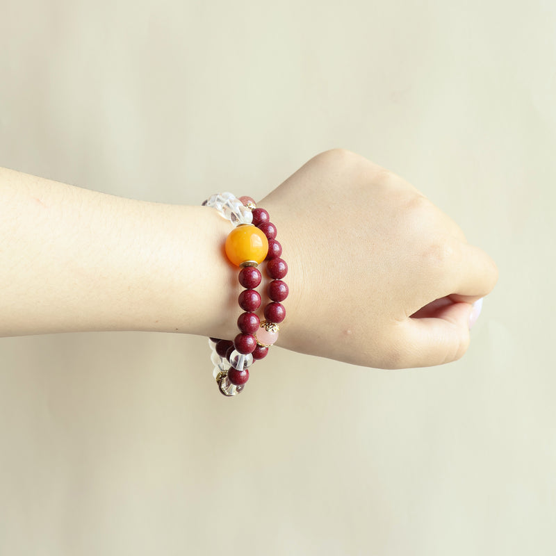 FORTUNE GRACE BRACELET – CINNABAR WHITE CRYSTAL ROSE QUARTZ STRAWBERRY QUARTZ-4