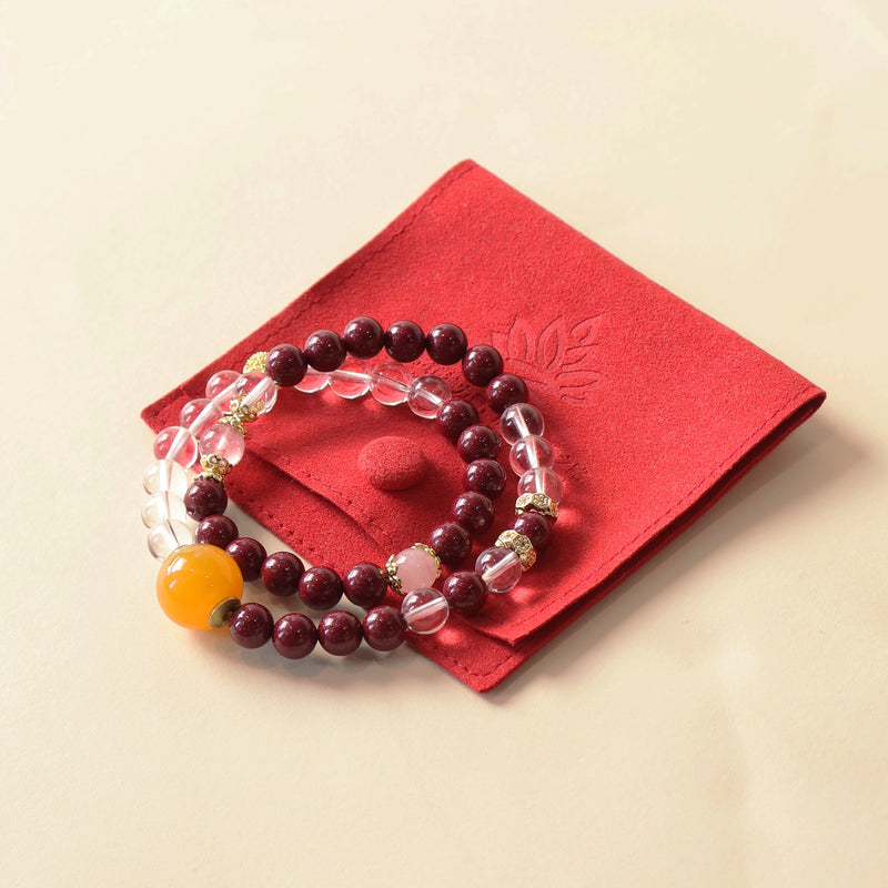 FORTUNE GRACE BRACELET – CINNABAR WHITE CRYSTAL ROSE QUARTZ STRAWBERRY QUARTZ-5