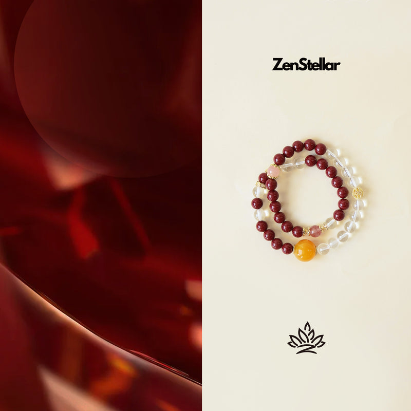 FORTUNE GRACE BRACELET – CINNABAR WHITE CRYSTAL ROSE QUARTZ STRAWBERRY QUARTZ-6