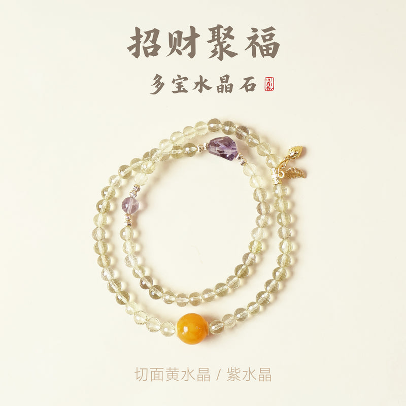 FUHUI CRYSTAL THREE-CIRCLE BRACELET - FACETED CITRINE AMETHYST-1