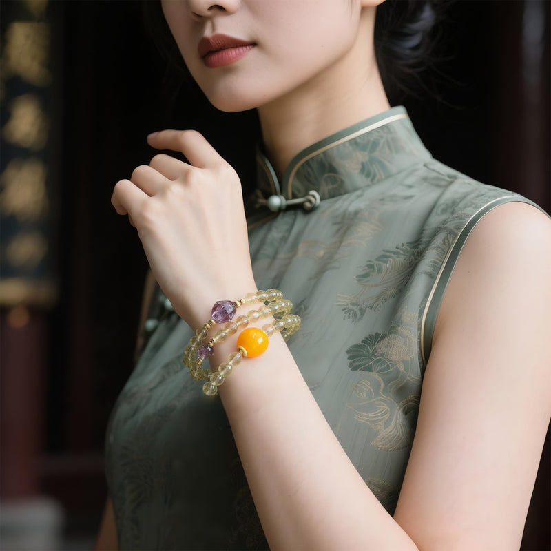 FUHUI CRYSTAL THREE-CIRCLE BRACELET - FACETED CITRINE AMETHYST-3