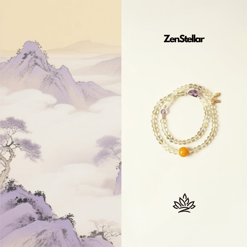 FUHUI CRYSTAL THREE-CIRCLE BRACELET - FACETED CITRINE AMETHYST-8