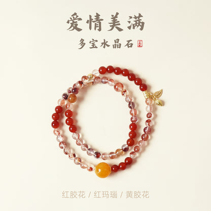 FUMAN CRYSTAL THREE-CIRCLE BRACELET - RED HEMATOID QUARTZ RED AGATE YELLOW HEMATOID QUARTZ-1